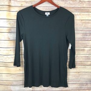 NWT Black Ribbed Knit L/S Side Slit Long Top XL